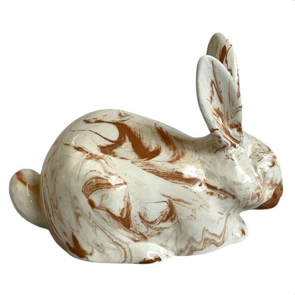 Artisan Studio Ceramic Rabbit Figurine Orange White Easter Decor 6" Clay Bunny - Picture 4 of 5